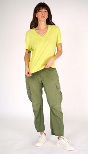 Hemp Stripe V Neck Stripe