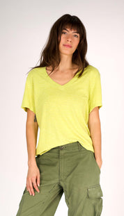 Hemp Stripe V Neck Stripe