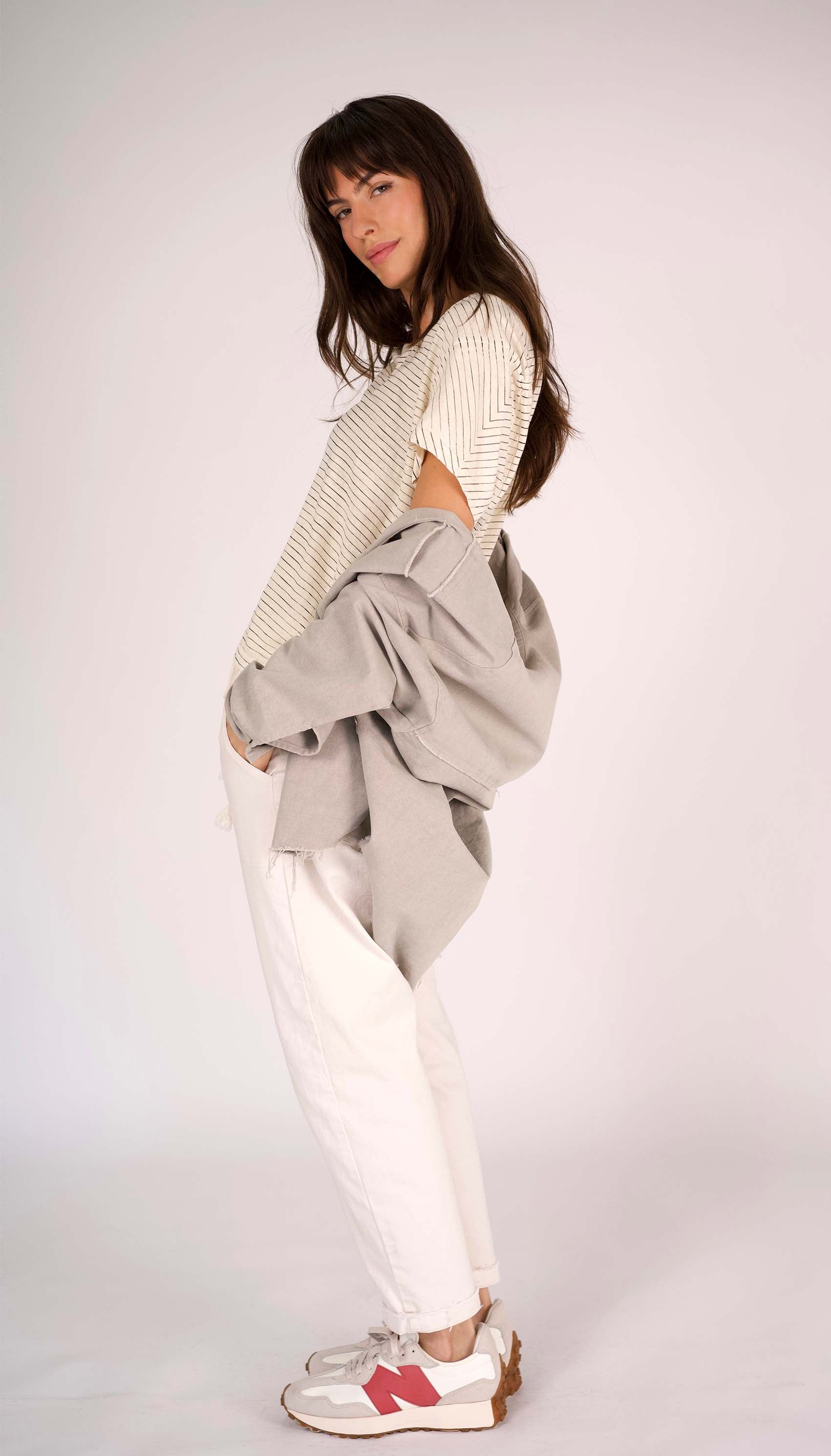 Hemp Stripe V Neck Stripe