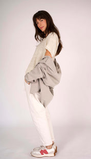 Hemp Stripe V Neck Stripe