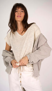 Hemp Stripe V Neck Stripe