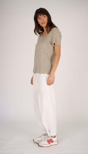 Hemp Stripe V Neck Stripe