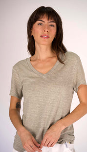 Hemp Stripe V Neck Stripe