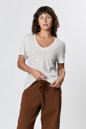 Hemp Stripe V Neck Stripe
