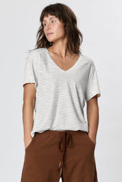 Hemp Stripe V Neck Stripe