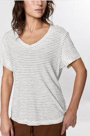 Hemp Stripe V Neck Stripe