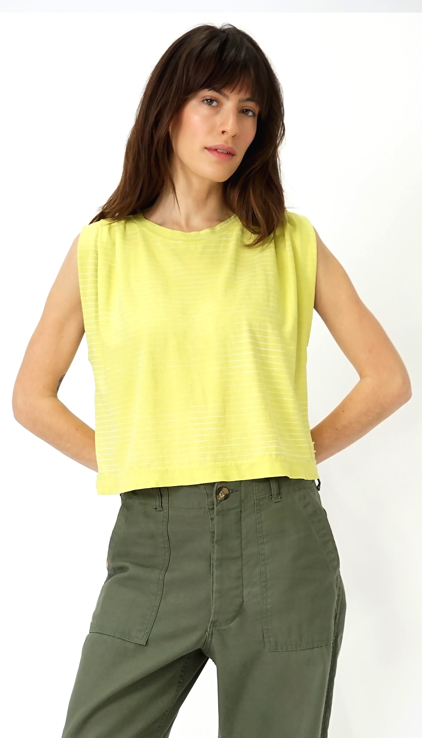 Hemp Jackie Pleat Shell Stripe