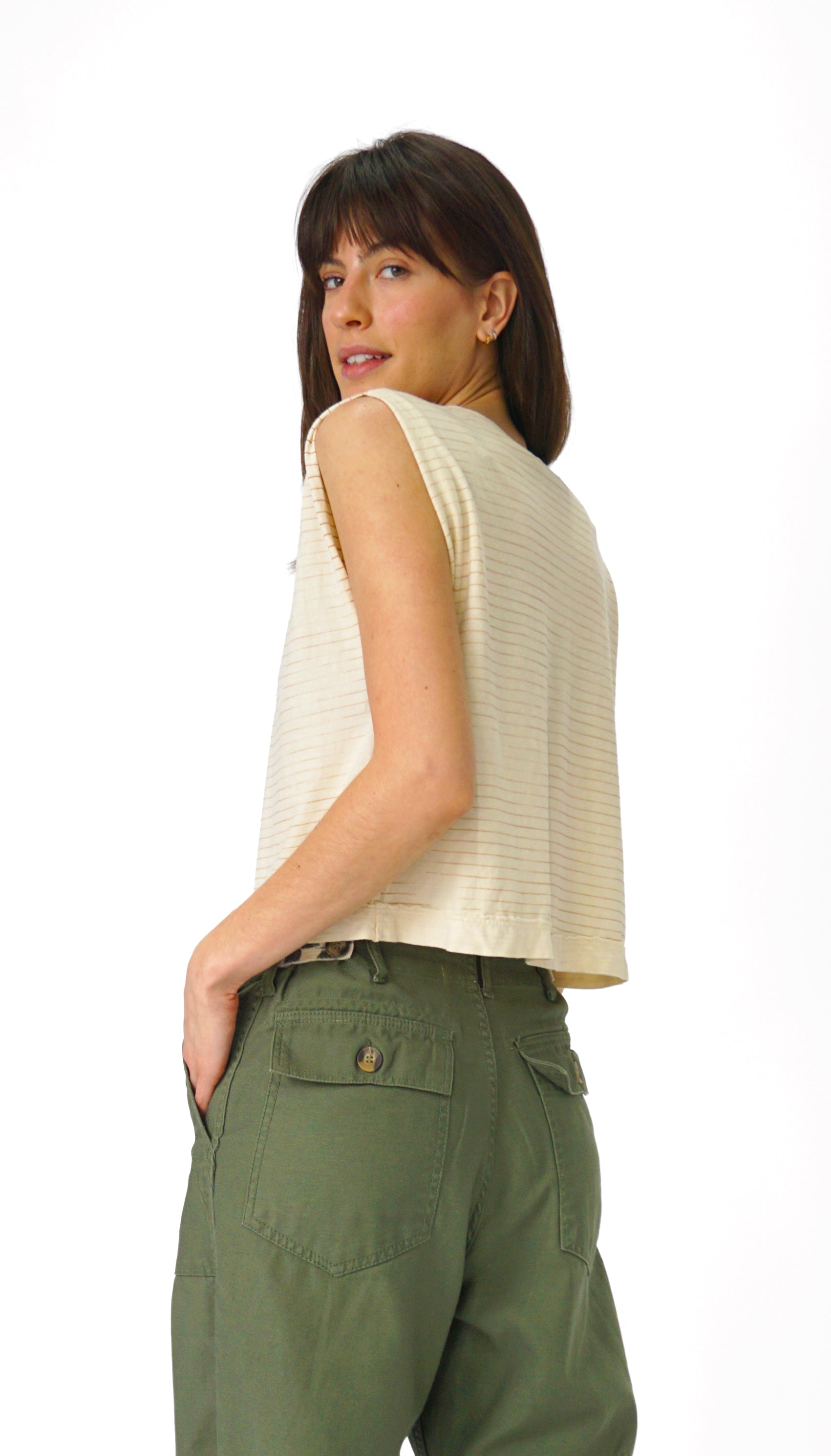 Hemp Jackie Pleat Shell Stripe
