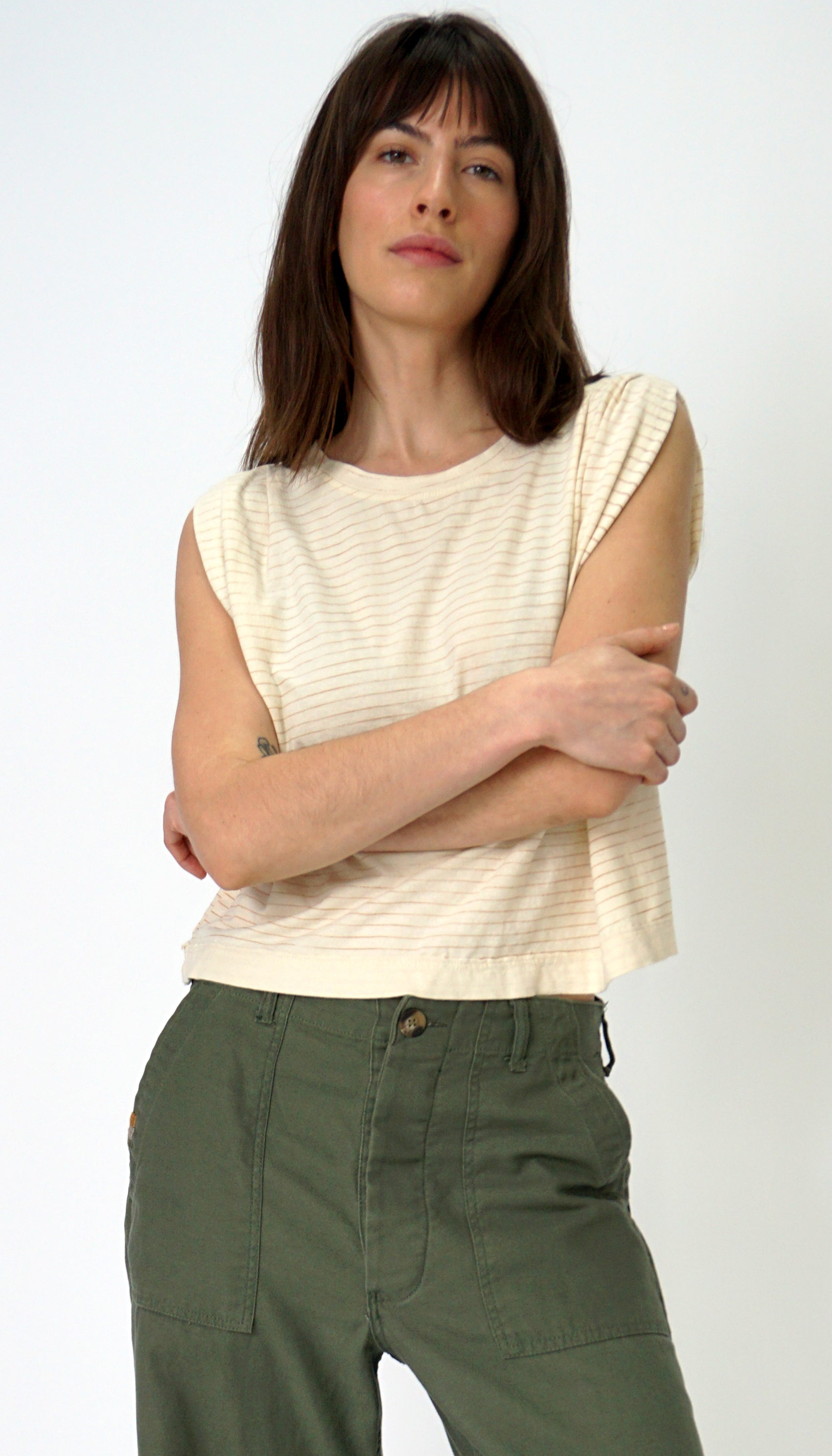 Hemp Jackie Pleat Shell Stripe