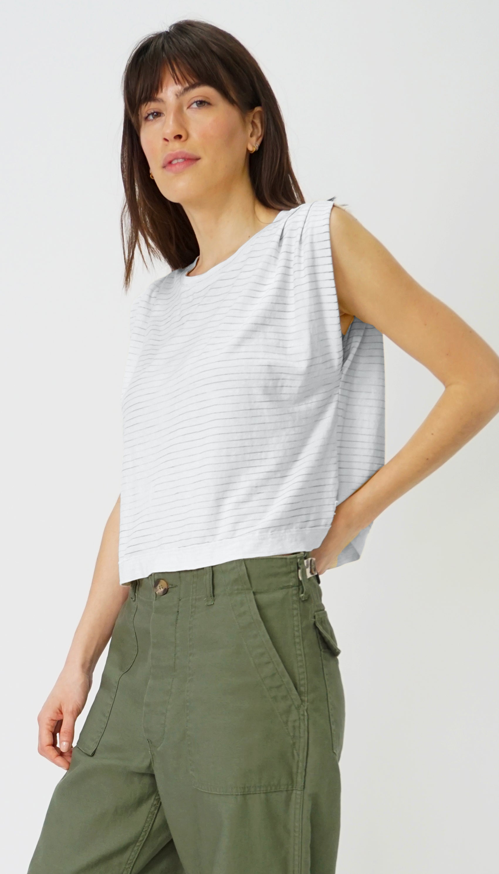 Hemp Jackie Pleat Shell Stripe