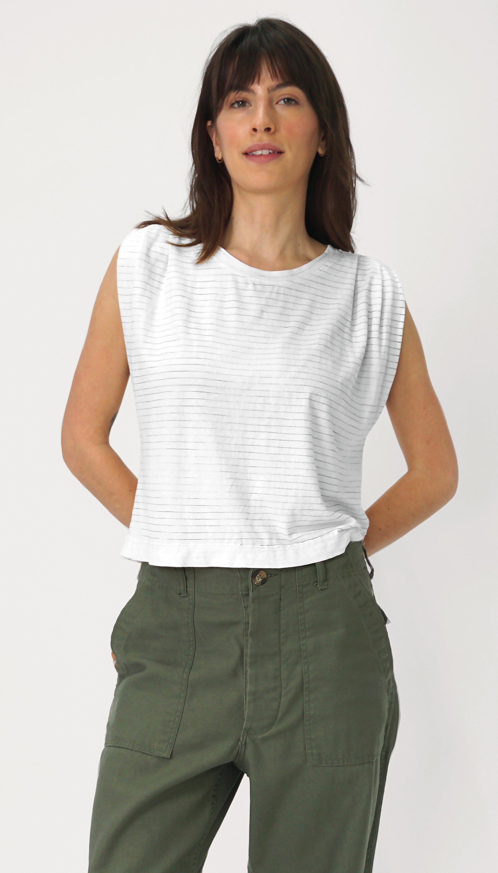 Hemp Jackie Pleat Shell Stripe