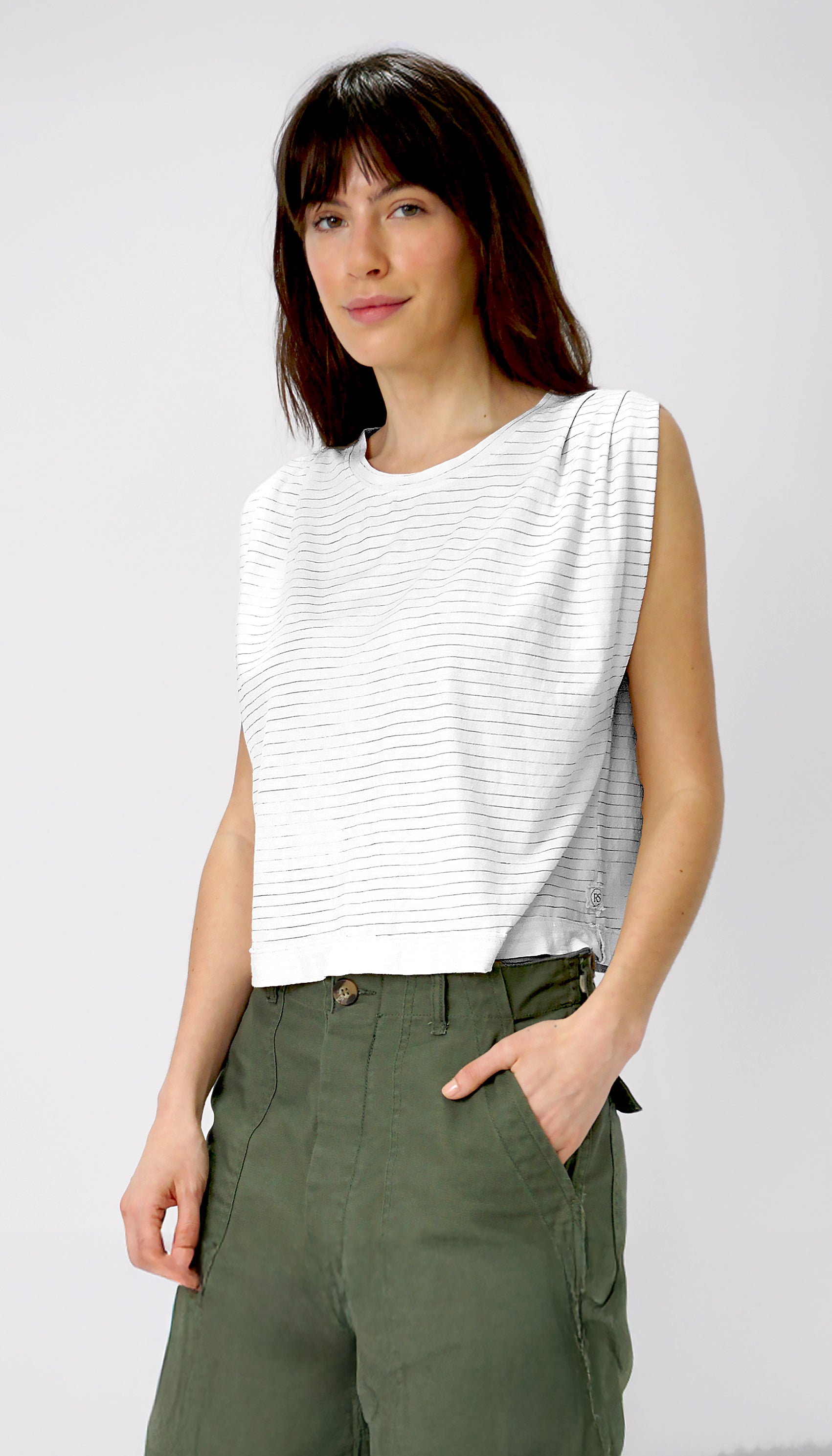 Hemp Jackie Pleat Shell Stripe