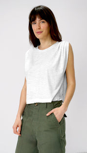Hemp Jackie Pleat Shell Stripe